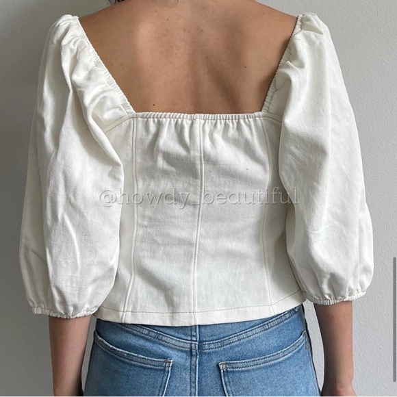 Lush front button square neck balloon sleeve crop - Picture 8 of 8